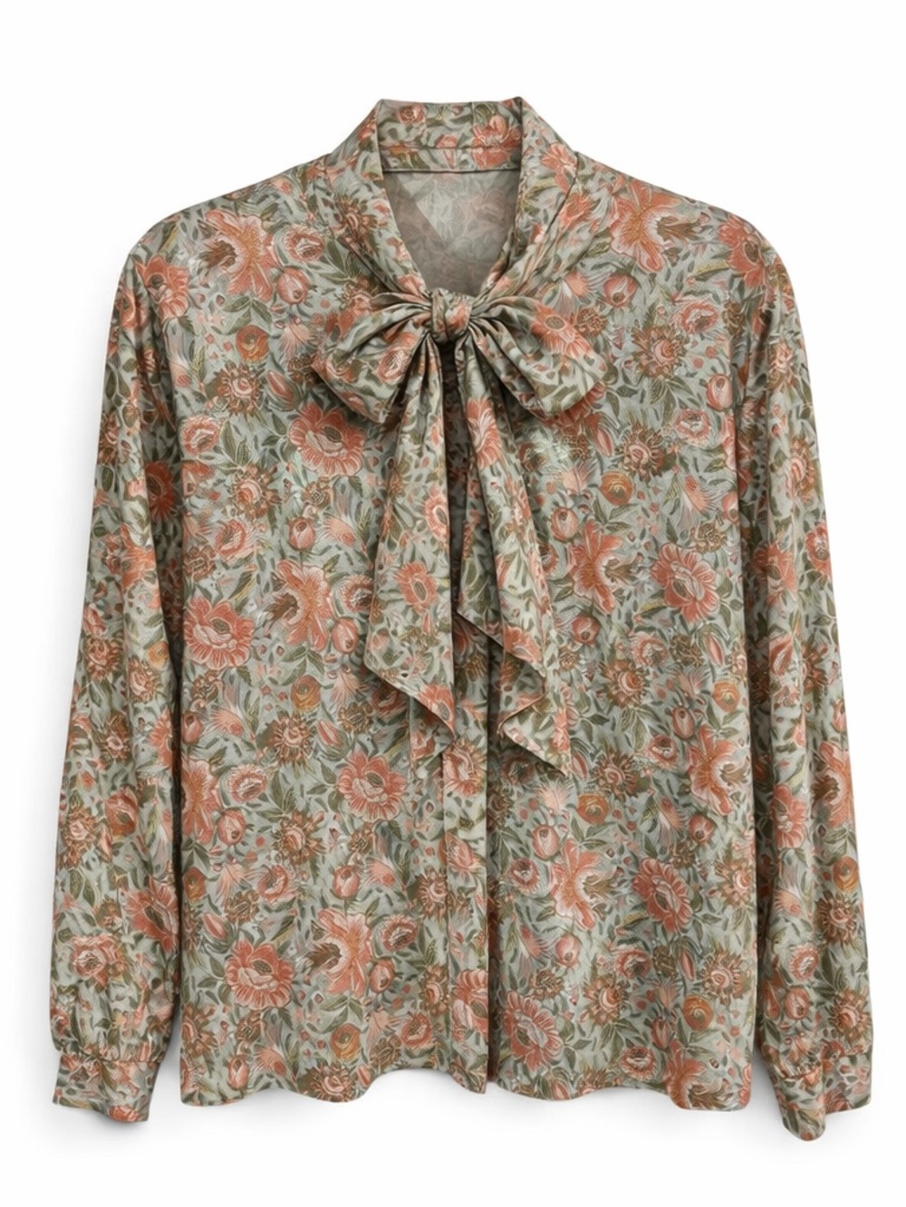 Vintage Sears Floral Tie Neck Blouse Boho Cottagecore Medium